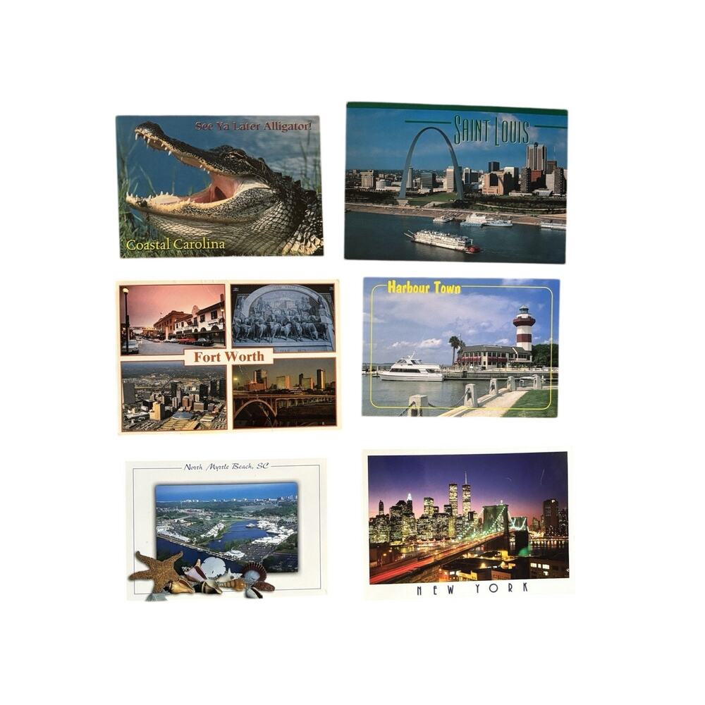 Vtg 90s Lot of 6 USA State Postcards Unused Carolina Texas Missouri NYC
